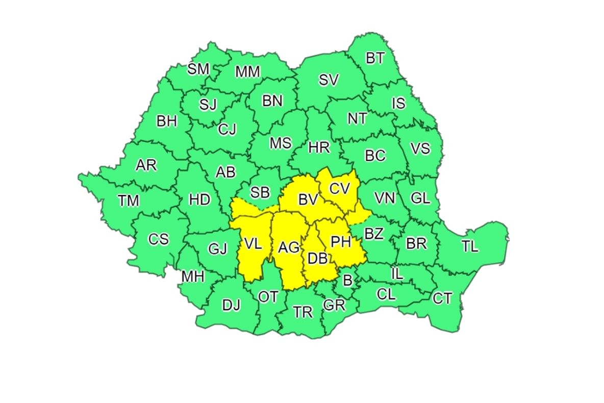 Cod galben de vijelii şi grindină, în 8 judeţe, inclusiv în Prahova