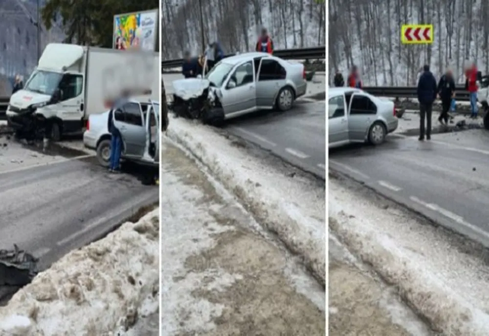 Accident rutier pe DN 1 între o autoutilitară și un autoturism. Două persoane au ajuns la spital