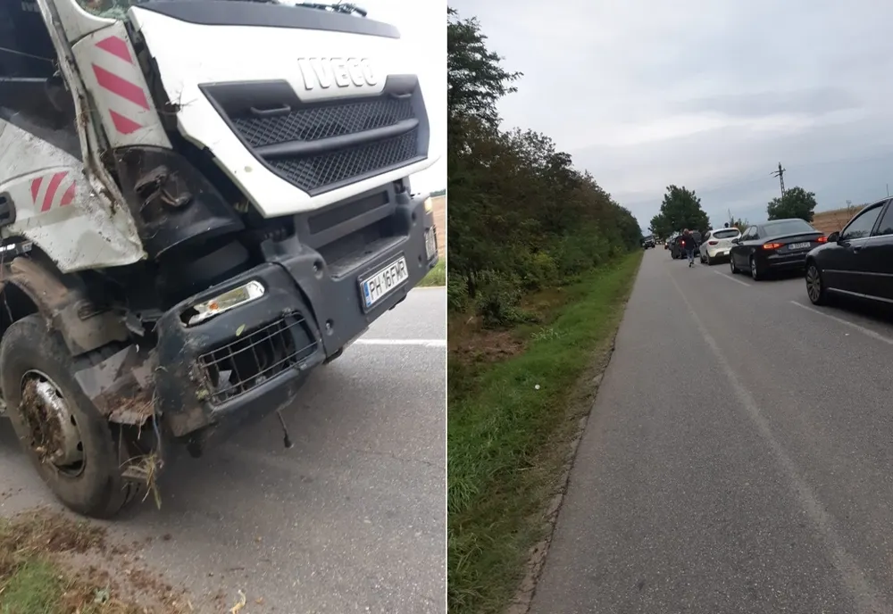 Prahova. Containerul unui camion s-a desprins de capul tractor si blochează DJ100B, între Drăgănești și Bărăitaru