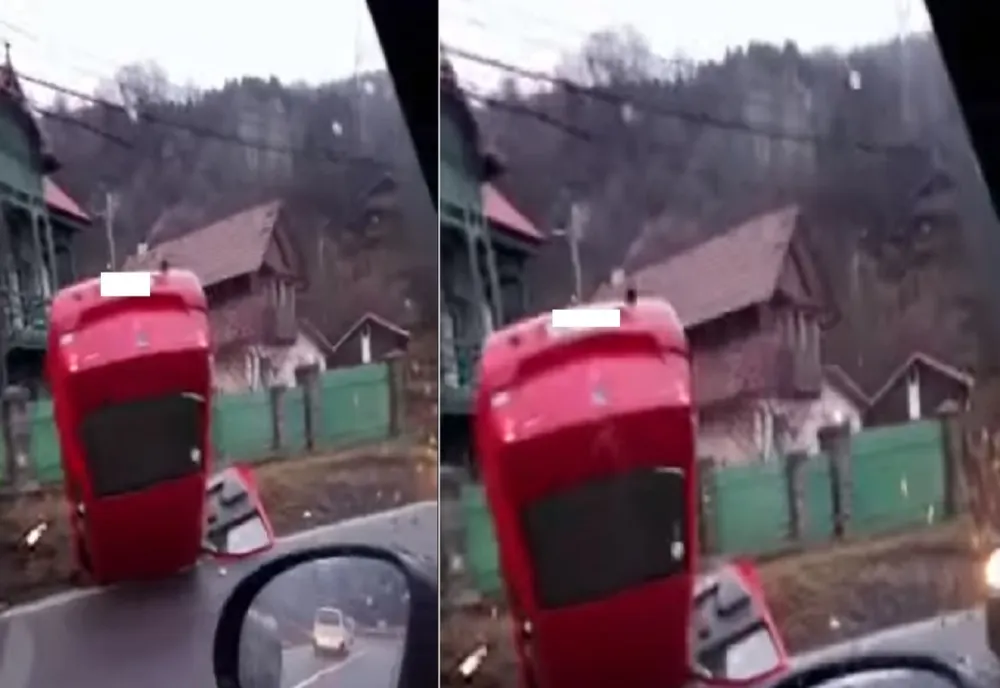 Accident pe DN1, la ieșire din Comarnic spre Sinaia. Un conducător auto s-a răsturnat cu mașina în șanț